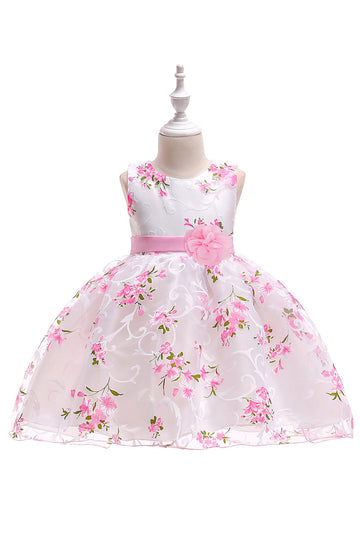 Bonito sem mangas rosa vestido de festa das meninas